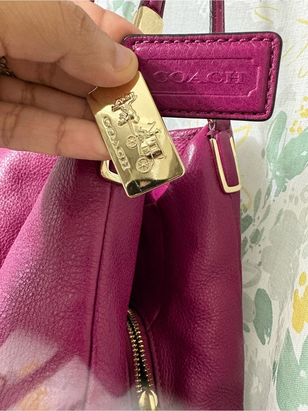 COACH Madison Phoebe Tumbled Hot Pink Leather 3 Section Shoulder Bag VINTAGE - Picture 12 of 15